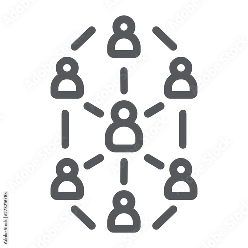 Social network line icon, website and internet, community network sign, vector graphics, a linear pattern on a white background.