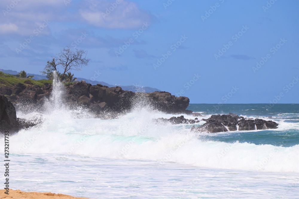 Ocean waves breaking along a rocky beach