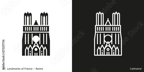 Reims Cathedral. Outline and glyph style icons of the famous landmark from France. photo