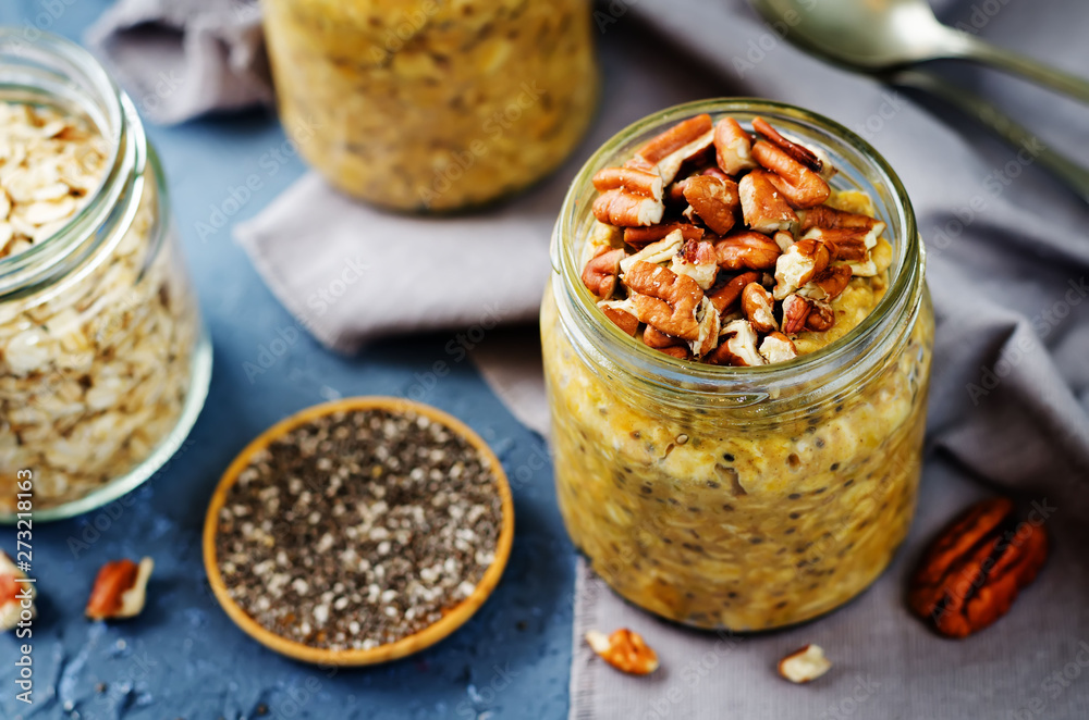 Pumpkin Chia seeds overnight oats with pecans Pumpkin Chia seeds overnight oats with pecans