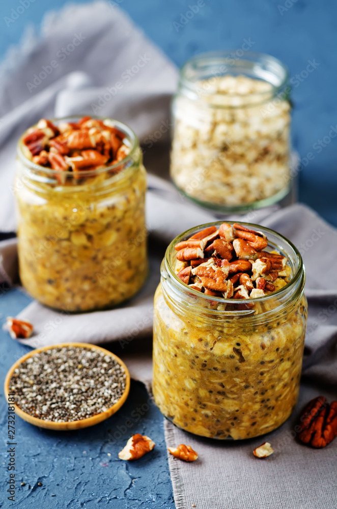 Pumpkin Chia seeds overnight oats with pecans Pumpkin Chia seeds overnight oats with pecans