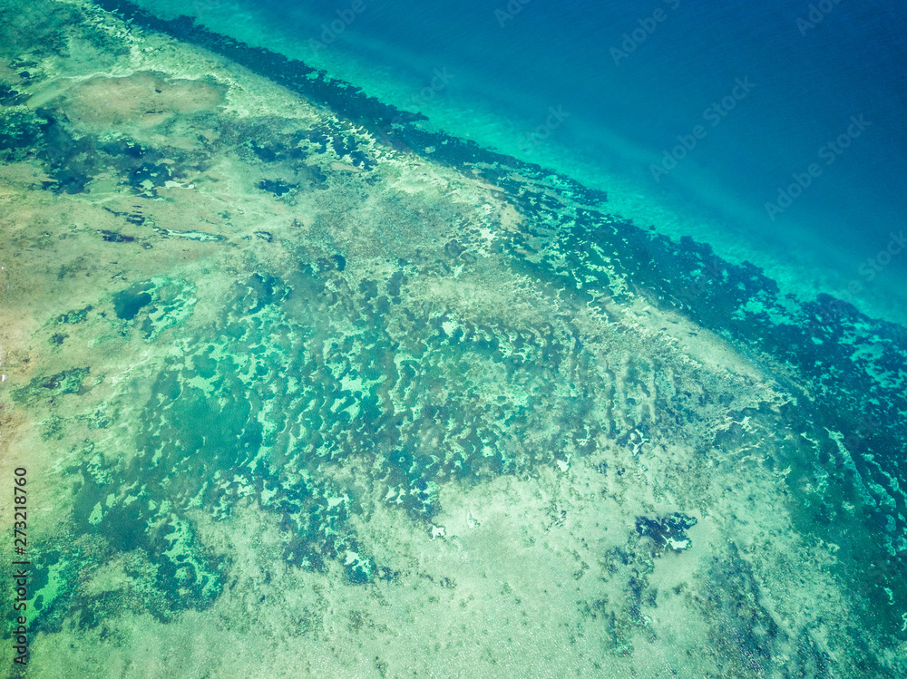 Aerial view of the paradisiac blue sea on Mafia Island, Tanzania.