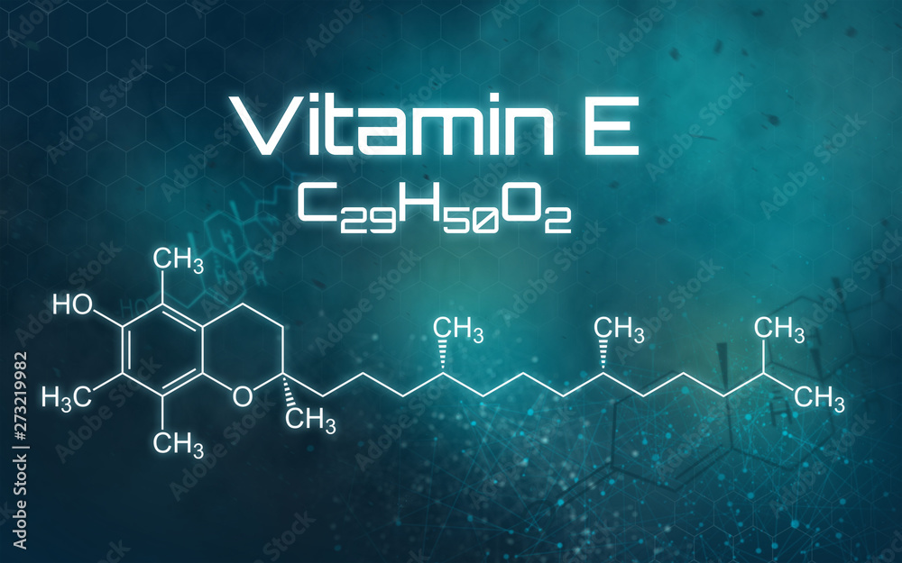 Chemical formula of Vitamin E on a futuristic background