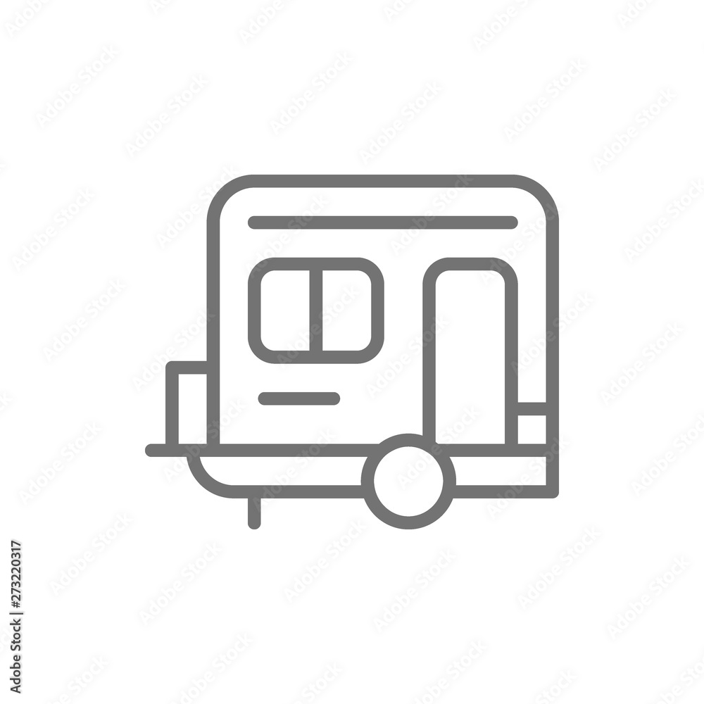 Camping trailer, caravan, camper line icon. Camping trailer, caravan, camper line icon.