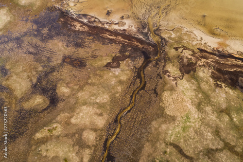 Abstract aerial view of algae bloom in sea on the island of Vormsi in Estonia