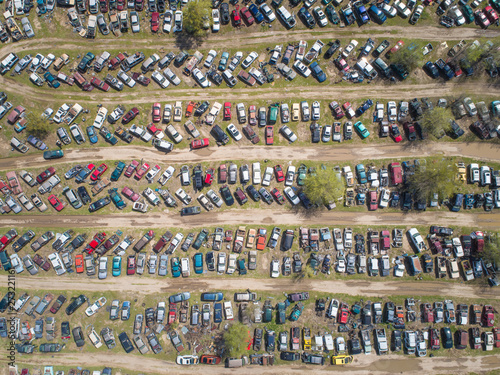 Wallpaper Mural Aerial view of wrecked cars parked in a land fill scrapyard. Torontodigital.ca