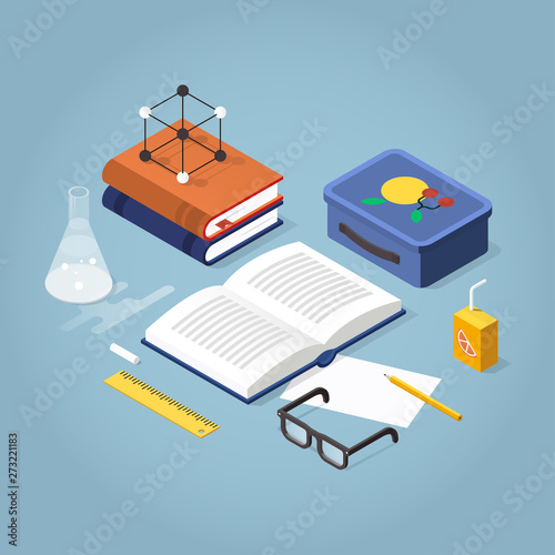 School Homework Isometric Illustration