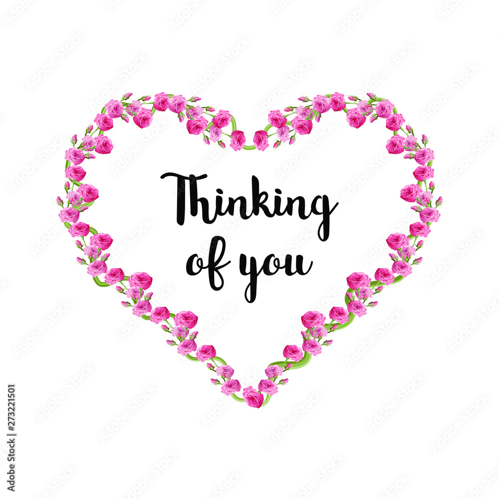 Thinking of you - card heart of roses, buds - vector pattern