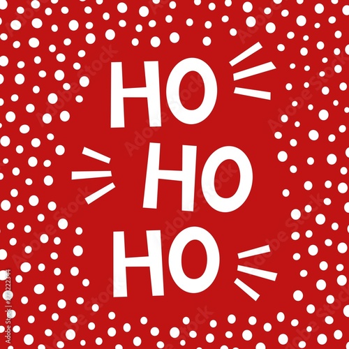 Red Greeting Christmas card Ho-Ho-Ho. Holiday banner. Simple snow poster. Vector illustration.
