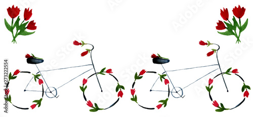 Wallpaper Mural Retro bicycle with flowers hand drawn watercolor set isolated on white background Torontodigital.ca