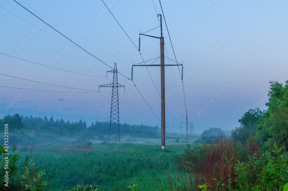 Fields and power lines near Bryansk, Central Russia