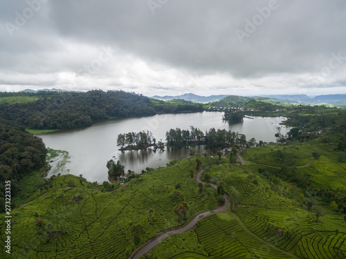 Aerial panoramic view of Patenggang Lake, West Java Indonesia. photo