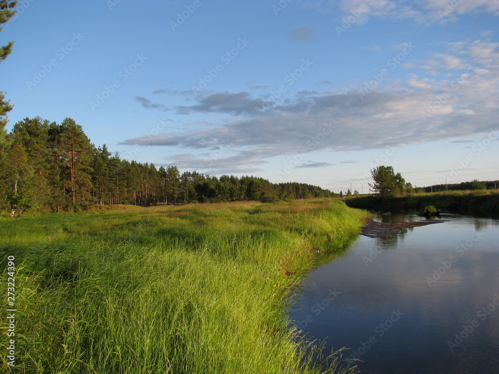 landscape with river and blue sky