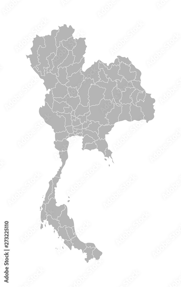 Obraz premium Vector isolated illustration of simplified administrative map of Thailand. Borders of the provinces (regions). Grey silhouettes. White outline
