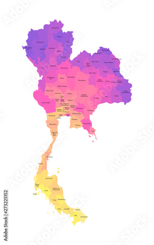 Fotografia, Obraz Vector isolated illustration of simplified administrative map of Thailand