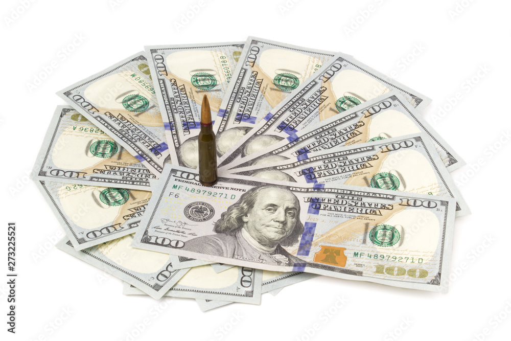 bullets on american dollars background Ammunition from the gun on money bills bullets on american dollars background Ammunition from the gun on money bills