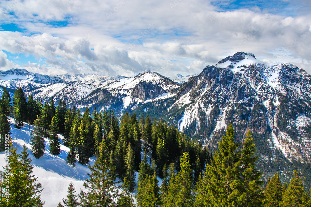 Beautiful view of Alps Mountains in Tegelberg, Bavaria, Germany.