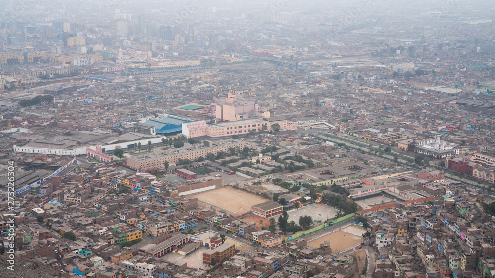 Panoramic view of the poor districts of Lima in Peru.