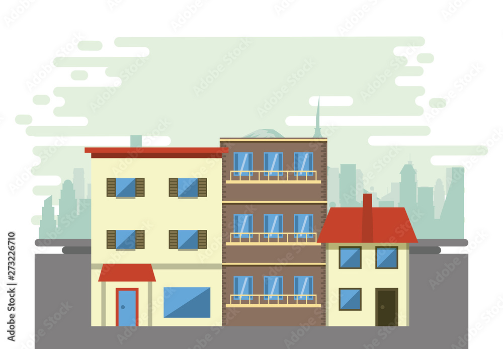 Urban buildings with cityscape scenery Urban buildings with cityscape scenery