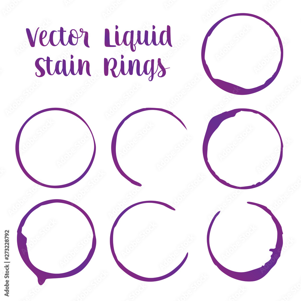 Liquid stains rings traces from glasses vector illustrations