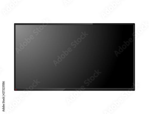 Tv screen isolated illustration with red button. lcd panel. Computer monitor display mock up. 4k Television template. Vector