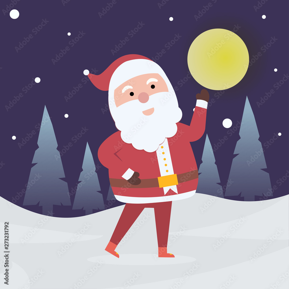 Cartoon Santa Claus for Christmas and New Year greeting Design or Animation. Vector isolated illustration of happy Santa Claus with background snow Cartoon Santa Claus for Christmas and New Year greeting Design or Animation. Vector isolated illustration of happy Santa Claus with background snow
