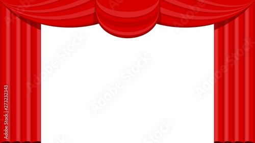Curtains with lambrequins on the stage of the theater