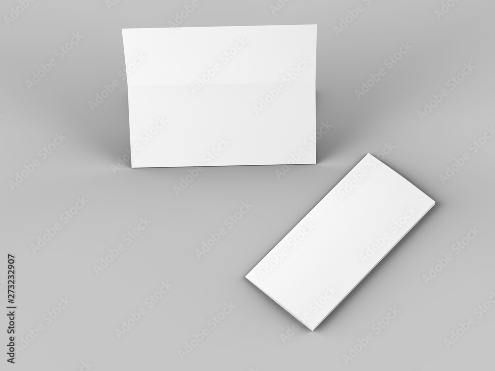 Folded trifold brochure in A4 format mockup.3d illustartion Folded trifold brochure in A4 format mockup.3d illustartion