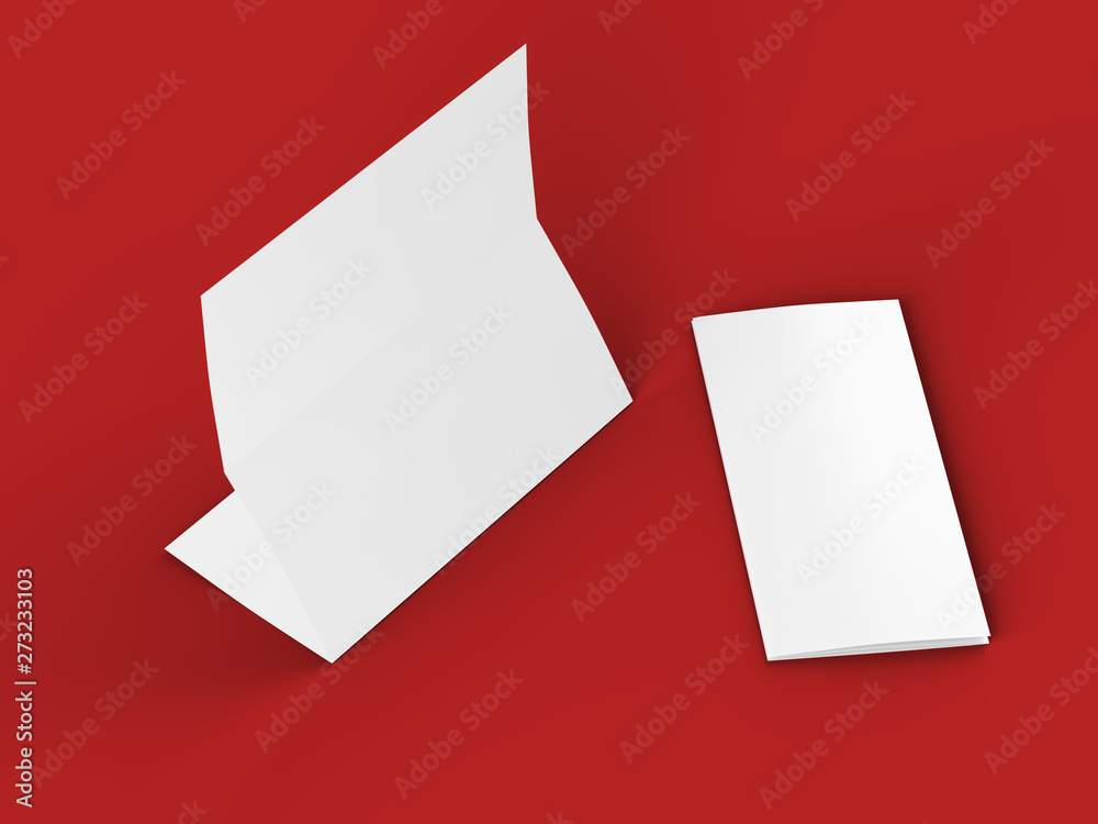 Folded trifold brochure in A4 format mockup.3d illustartion Folded trifold brochure in A4 format mockup.3d illustartion