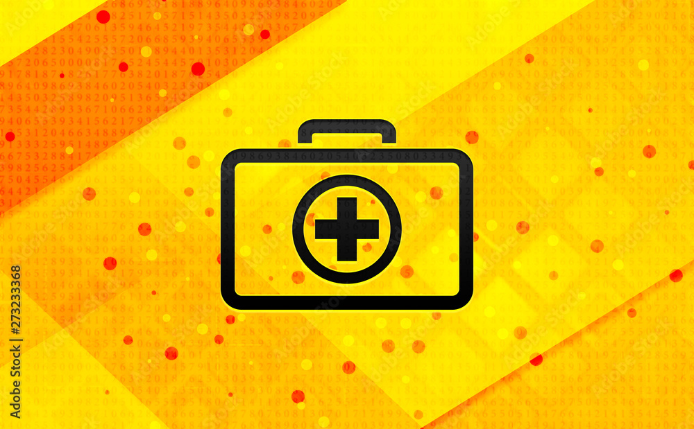 First aid kit icon abstract digital banner yellow background