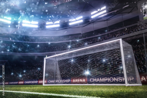 football goal with people on background 3d rendering