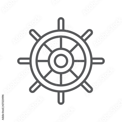 Boat steering wheel line icon. Minimalist icon isolated on white background. Ship helm simple silhouette.