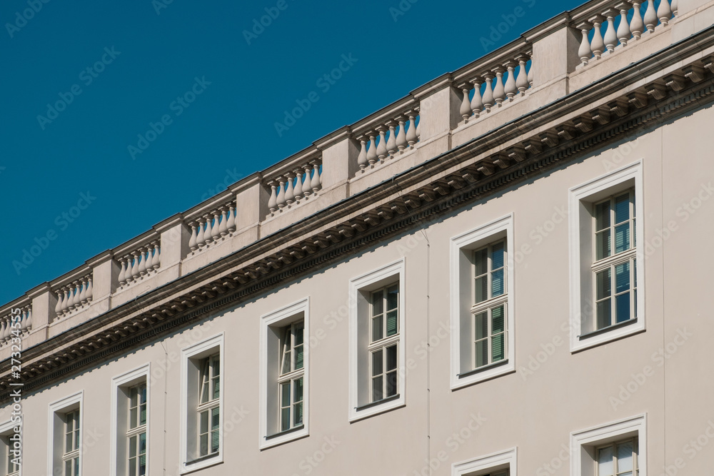 real estate concept, perspective of building facade and blue sky real estate concept, perspective of building facade and blue sky