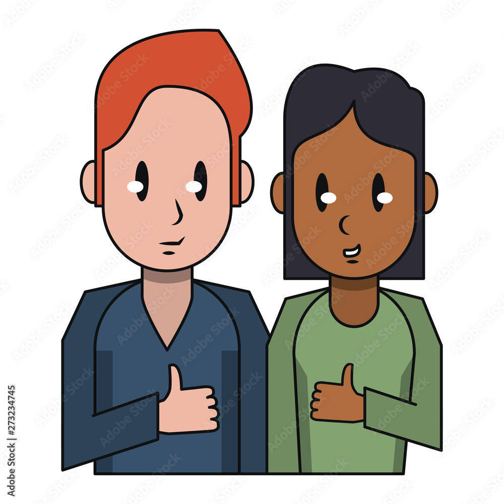 Young couple cartoon profile isolated Young couple cartoon profile isolated