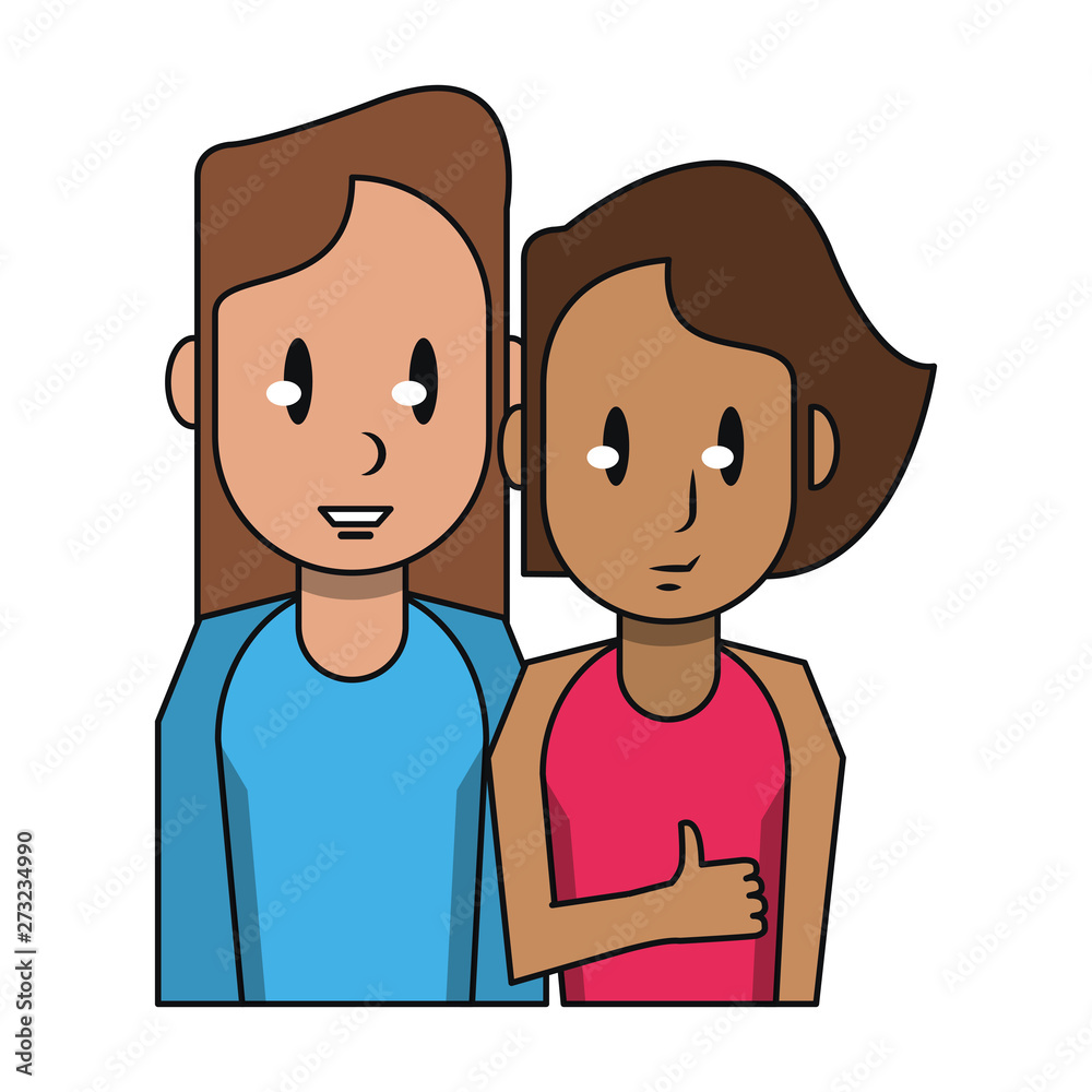 Young couple cartoon profile isolated Young couple cartoon profile isolated