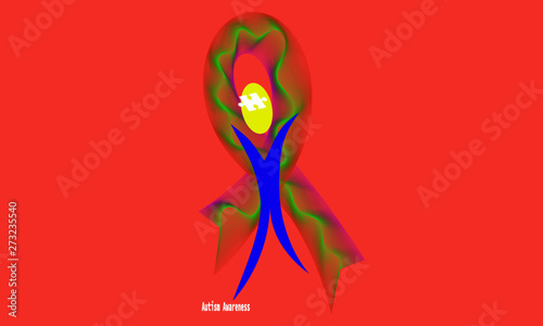 Autism awareness ribbon with drawn person piece of puzzle editable colors