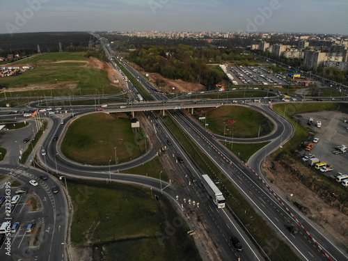 A1 highway aerial view in Silainiai, Kaunas, Lithuania