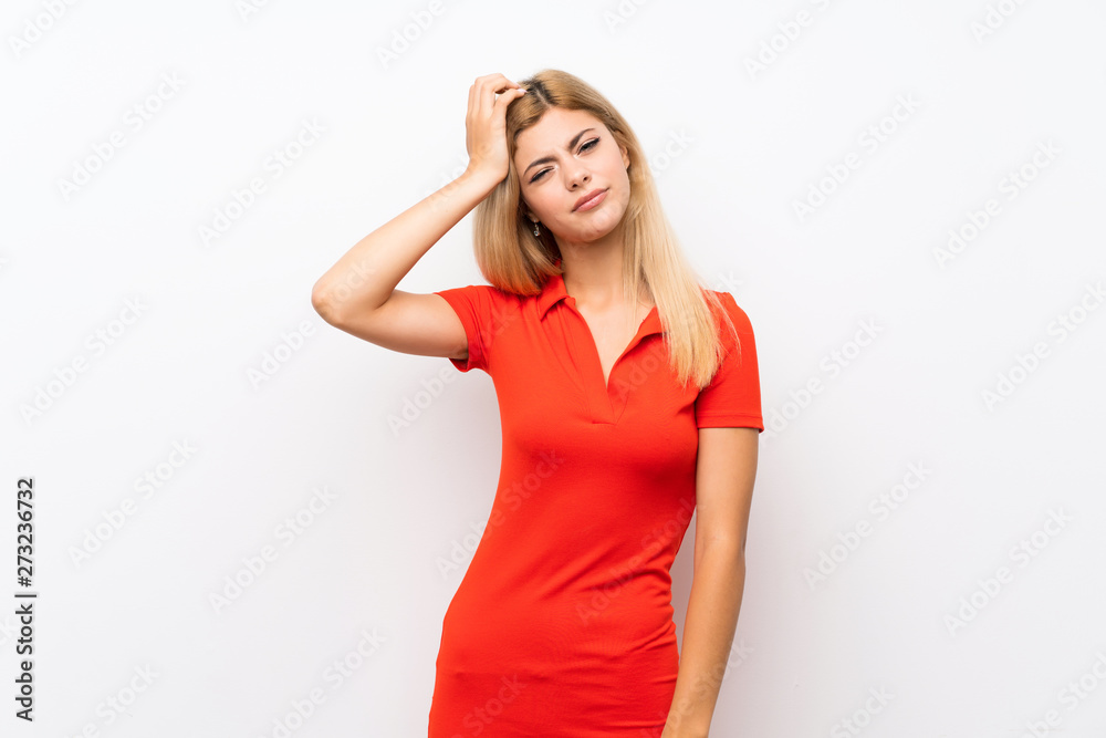 Teenager girl over isolated white background with an expression of frustration and not understanding