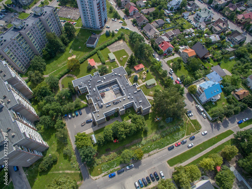 Aerial view of modern house in Eiguliai district in Kaunas photo