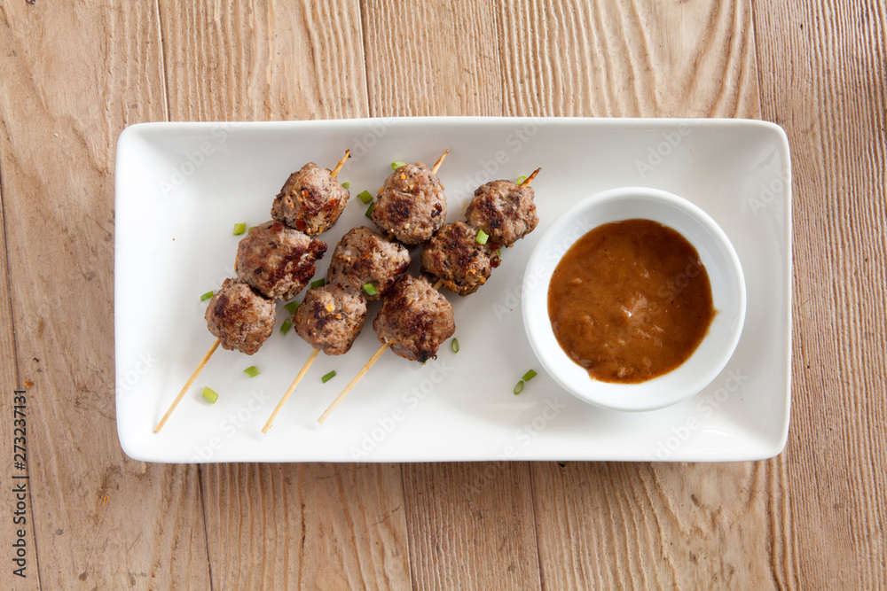 Beef Meatball Skewers with Dipping Sauce