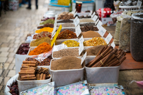 Market or bazaar of spice products in Akko Israel