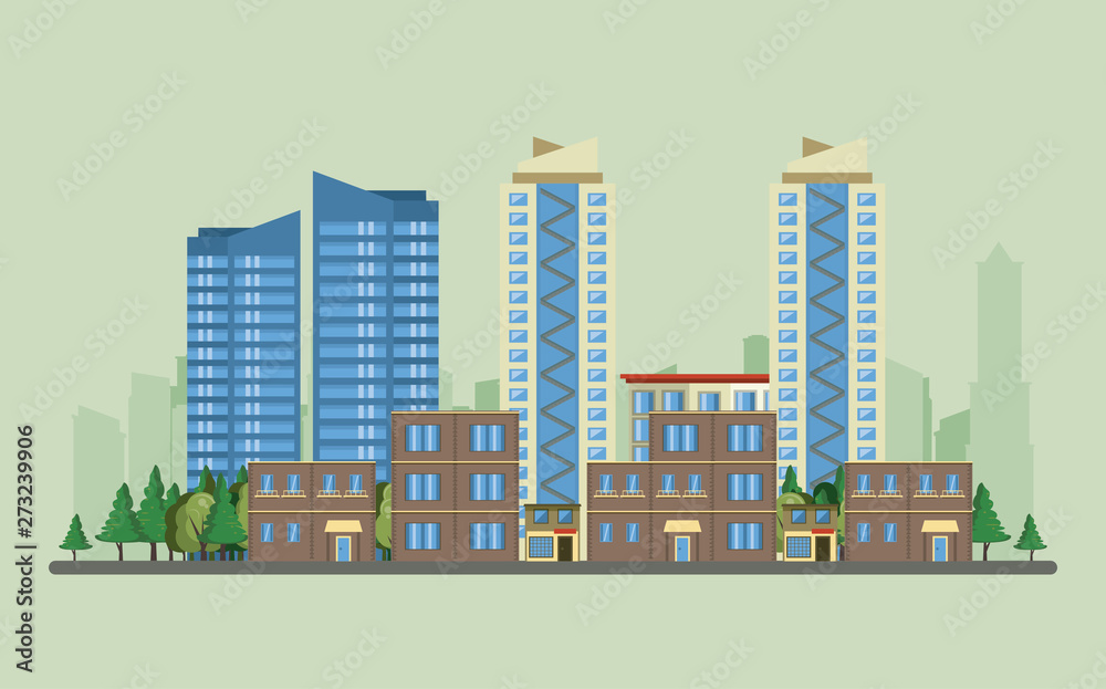 Urban buildings with cityscape scenery banner