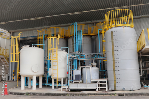 Chemical tanks ,feeding pipes ,valves ,pump and supports in  Chemical Treatment plant.