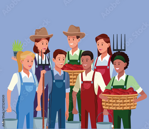 Farmers working in farm cartoons