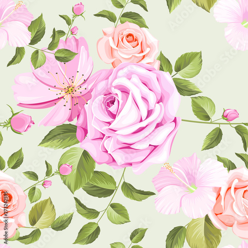 roses and leaves seamless pattern © lukasdedi