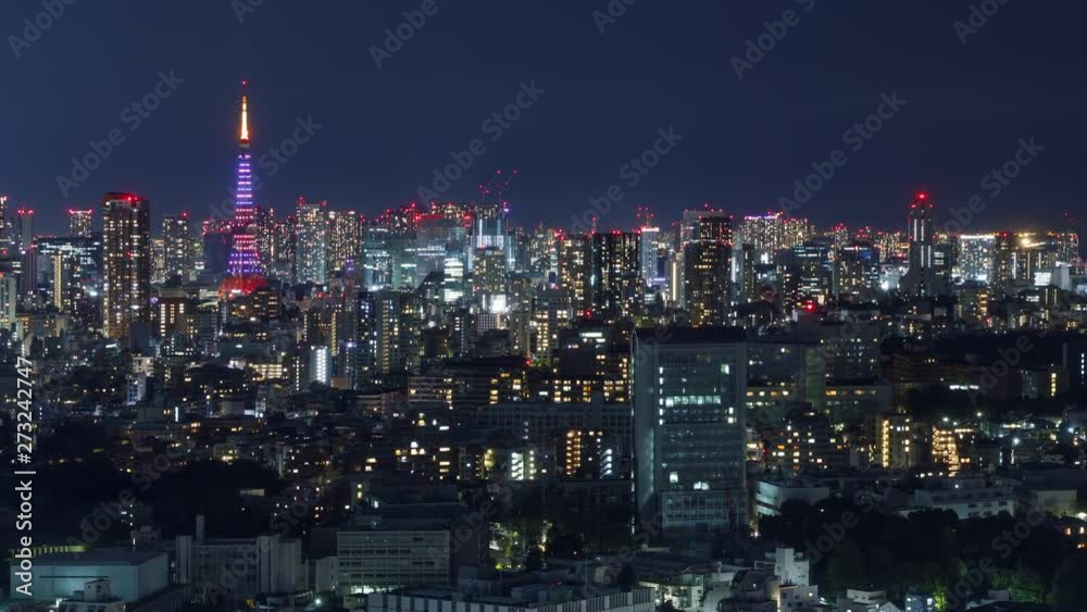 Time Lapse of the densely packed Tokyo Japan skyline shot at night Time Lapse of the densely packed Tokyo Japan skyline shot at night