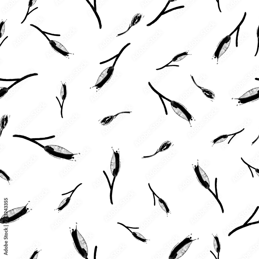 Black and white spring seamless pattern