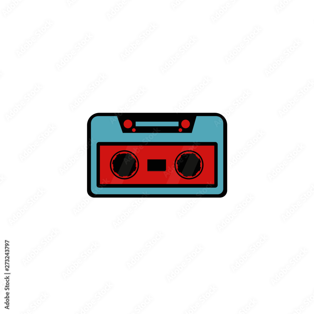 Fototapeta premium audio cassette isolated on white background, 80's style red and blue