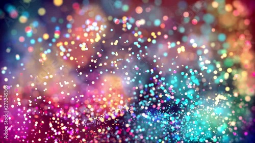 multicolored particles like confetti or spangles float in a viscous liquid and glitter in the light with depth of field. 3d abstract animation of particles in 4k. luma matte as the alpha channel. 50