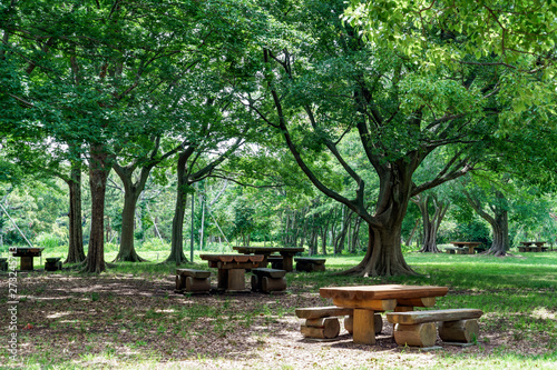 公園のベンチとテーブル